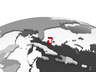 Bahamalar kırmızı şeffaf okyanuslar ile siyasi dünyanın gri modeli. 3D çizim.