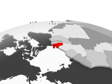 Gine-Bissau kırmızı şeffaf okyanuslar ile siyasi dünyanın gri modeli. 3D çizim.