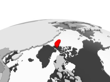 Tayvan kırmızı şeffaf okyanuslar ile siyasi dünyanın gri modeli. 3D çizim.