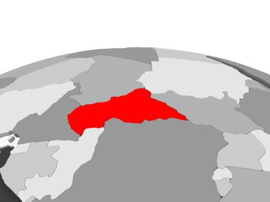 Orta Afrika gri modeli şeffaf okyanuslar ile siyasi dünya bir kırmızı. 3D çizim.