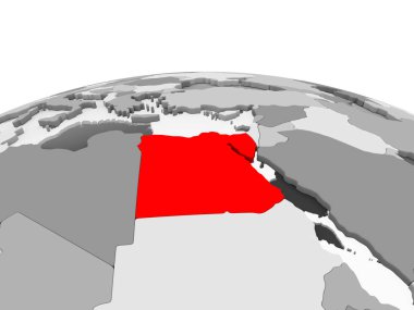 Mısır kırmızı şeffaf okyanuslar ile siyasi dünyanın gri modeli. 3D çizim.