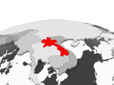 Laos kırmızı şeffaf okyanuslar ile siyasi dünyanın gri modeli. 3D çizim.