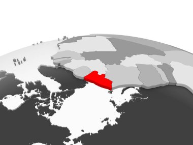 Liberya kırmızı şeffaf okyanuslar ile siyasi dünyanın gri modeli. 3D çizim.