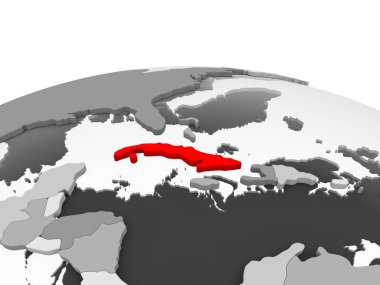 Küba'da kırmızı şeffaf okyanuslar ile siyasi dünyanın gri modeli. 3D çizim.
