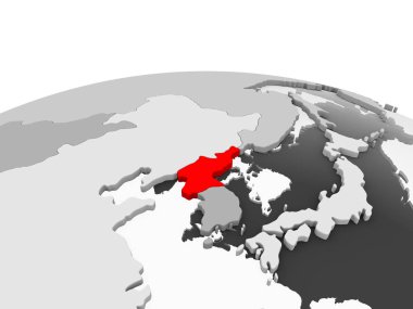 Kuzey Kore Kırmızı şeffaf okyanuslar ile siyasi dünyanın gri modeli. 3D çizim.