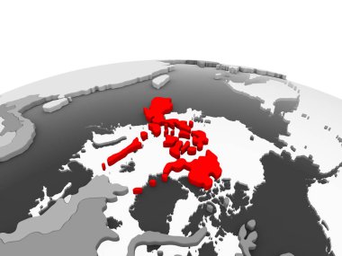 Kırmızı gri modeli şeffaf okyanuslar ile siyasi dünya bir Türkiye. 3D çizim.