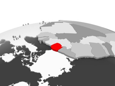 Sierra Leone kırmızı şeffaf okyanuslar ile siyasi dünyanın gri modeli. 3D çizim.
