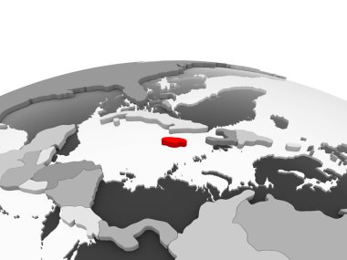 Kırmızı gri modeli şeffaf okyanuslar ile siyasi dünya bir Jamaika'da. 3D çizim.