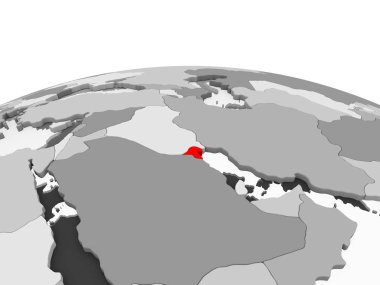 Kuveyt kırmızı şeffaf okyanuslar ile siyasi dünyanın gri modeli. 3D çizim.