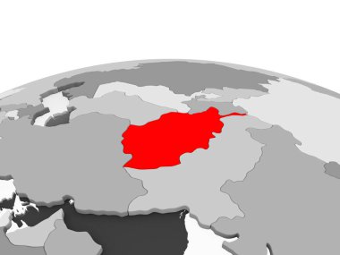 Kırmızı gri modeli şeffaf okyanuslar ile siyasi dünya bir Afganistan'da. 3D çizim.