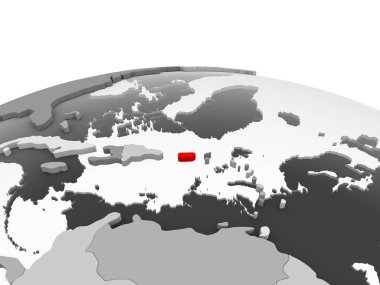 Porto Riko kırmızı şeffaf okyanuslar ile siyasi dünyanın gri modeli. 3D çizim.