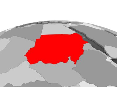Sudan kırmızı şeffaf okyanuslar ile siyasi dünyanın gri modeli. 3D çizim.