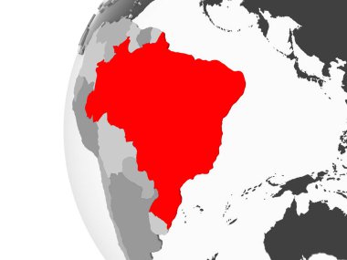 Brezilya vurgulanan gri, şeffaf okyanuslar ile siyasi dünya 3d modeli. 3D çizim.