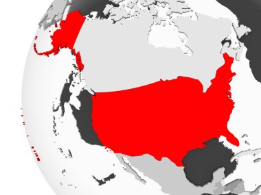 ABD vurgulanan gri, şeffaf okyanuslar ile siyasi dünya 3d modeli. 3D çizim.