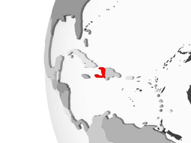Haiti vurgulanan gri, şeffaf okyanuslar ile siyasi dünya 3d modeli. 3D çizim.
