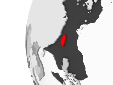 Tayvan vurgulanan gri, şeffaf okyanuslar ile siyasi dünya 3d modeli. 3D çizim.