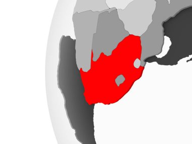 Güney Afrika gri vurgulanmış, şeffaf okyanuslar ile siyasi dünya 3d modeli. 3D çizim.