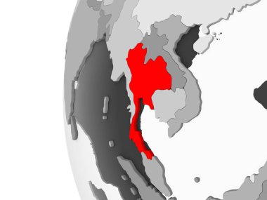 Tayland vurgulanan gri, şeffaf okyanuslar ile siyasi dünya 3d modeli. 3D çizim.