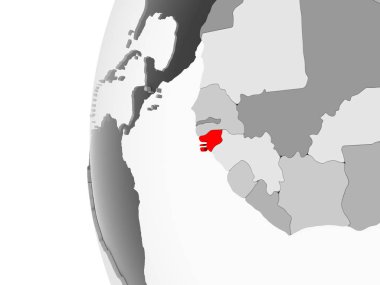 Gine-Bissau vurgulanan gri, şeffaf okyanuslar ile siyasi dünya 3d modeli. 3D çizim.