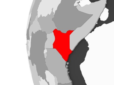 Kenya vurgulanan gri, şeffaf okyanuslar ile siyasi dünya 3d modeli. 3D çizim.