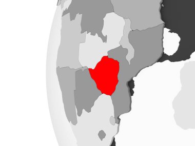 Zimbabve vurgulanan gri, şeffaf okyanuslar ile siyasi dünya 3d modeli. 3D çizim.