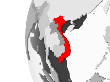 Vietnam vurgulanan gri, şeffaf okyanuslar ile siyasi dünya 3d modeli. 3D çizim.