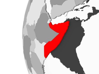 Somali vurgulanan gri, şeffaf okyanuslar ile siyasi dünya 3d modeli. 3D çizim.