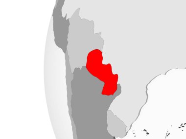 Paraguay vurgulanan gri, şeffaf okyanuslar ile siyasi dünya 3d modeli. 3D çizim.
