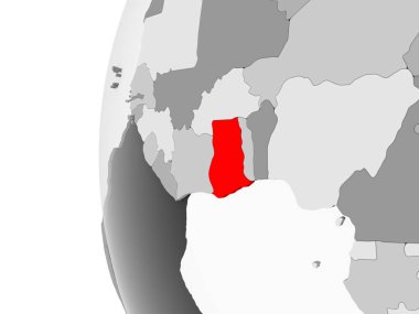 Gana vurgulanan gri, şeffaf okyanuslar ile siyasi dünya 3d modeli. 3D çizim.