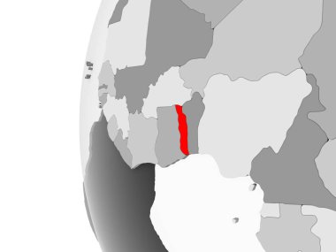 Togo vurgulanan gri, şeffaf okyanuslar ile siyasi dünya 3d modeli. 3D çizim.