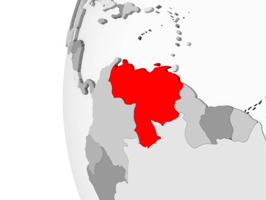 Venezuela vurgulanan gri, şeffaf okyanuslar ile siyasi dünya 3d modeli. 3D çizim.