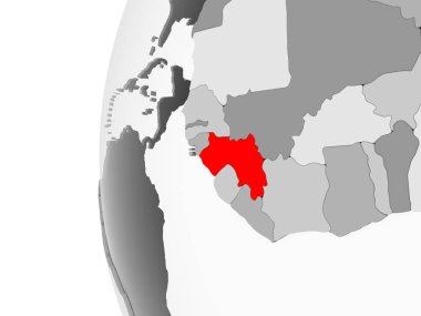 Gine vurgulanan gri, şeffaf okyanuslar ile siyasi dünya 3d modeli. 3D çizim.