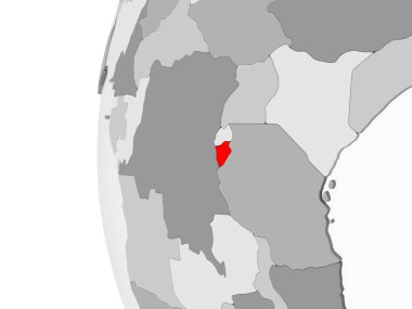 Burundi vurgulanan gri, şeffaf okyanuslar ile siyasi dünya 3d modeli. 3D çizim.