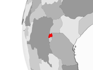 Ruanda vurgulanan gri, şeffaf okyanuslar ile siyasi dünya 3d modeli. 3D çizim.