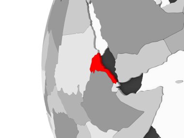 Eritre vurgulanan gri, şeffaf okyanuslar ile siyasi dünya 3d modeli. 3D çizim.