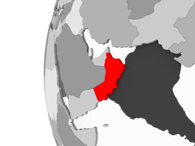 Umman vurgulanan gri, şeffaf okyanuslar ile siyasi dünya 3d modeli. 3D çizim.
