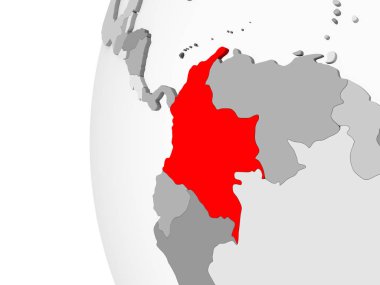 Kolombiya vurgulanan gri, şeffaf okyanuslar ile siyasi dünya 3d modeli. 3D çizim.