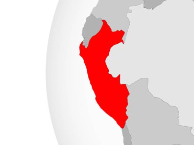 Peru vurgulanan gri, şeffaf okyanuslar ile siyasi dünya 3d modeli. 3D çizim.