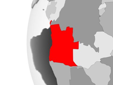 Angola vurgulanan gri, şeffaf okyanuslar ile siyasi dünya 3d modeli. 3D çizim.
