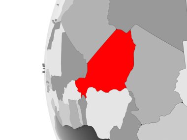 Nijer vurgulanan gri, şeffaf okyanuslar ile siyasi dünya 3d modeli. 3D çizim.