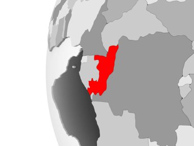 Kongo vurgulanan gri, şeffaf okyanuslar ile siyasi dünya 3d modeli. 3D çizim.