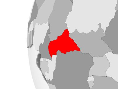 Orta Afrika gri vurgulanmış, şeffaf okyanuslar ile siyasi dünya 3d modeli. 3D çizim.