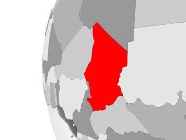 Chad vurgulanan gri, şeffaf okyanuslar ile siyasi dünya 3d modeli. 3D çizim.