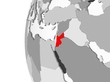 Jordan vurgulanan gri, şeffaf okyanuslar ile siyasi dünya 3d modeli. 3D çizim.