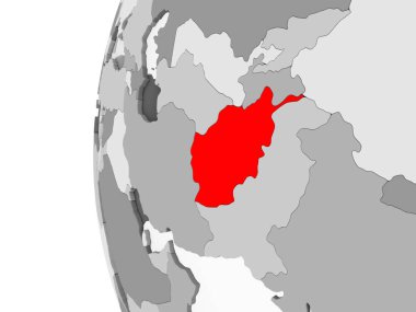 Afganistan vurgulanan gri, şeffaf okyanuslar ile siyasi dünya 3d modeli. 3D çizim.