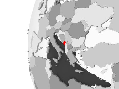 Karadağ vurgulanan gri, şeffaf okyanuslar ile siyasi dünya 3d modeli. 3D çizim.