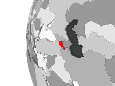 Ermenistan vurgulanan gri, şeffaf okyanuslar ile siyasi dünya 3d modeli. 3D çizim.