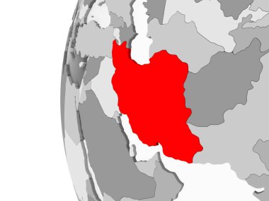 Iran vurgulanan gri, şeffaf okyanuslar ile siyasi dünya 3d modeli. 3D çizim.