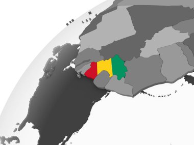 Gine katıştırılmış bayrak ile gri siyasi dünya üzerinde. 3D çizim.