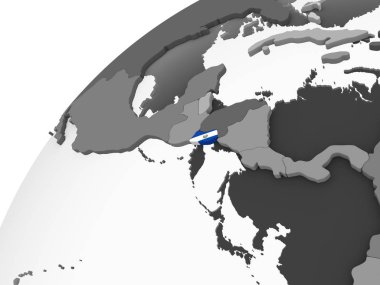 El Salvador katıştırılmış bayrak ile gri siyasi dünya üzerinde. 3D çizim.
